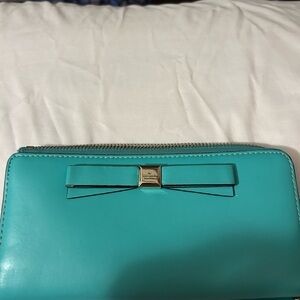 Kate Spade Aqua Blue Wallet with Bow Accent